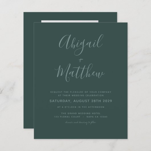 Budget Emerald Modern Photo Wedding Invitation (Voorkant / Achterkant)