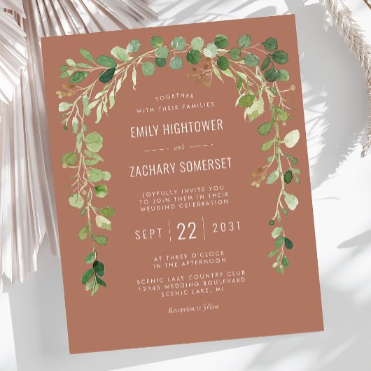 Budget Eucalyptus Arch Terracotta Wedding Invite