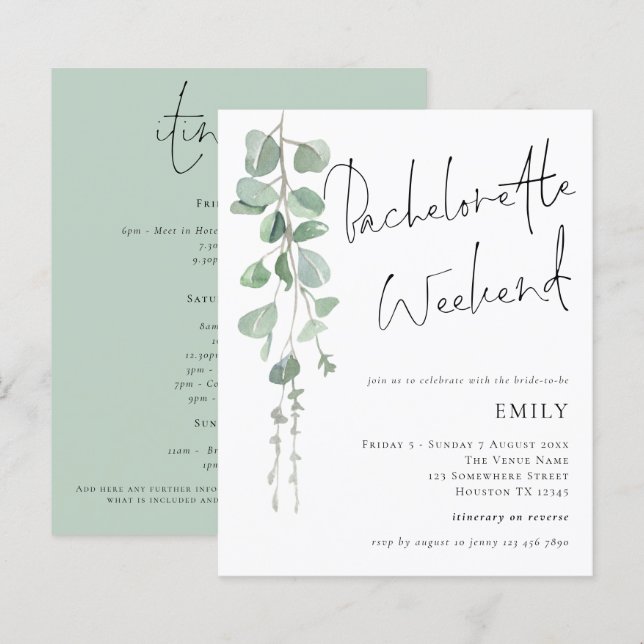 Budget Eucalyptus Bachelorette Weekend Invite (Voorkant / Achterkant)