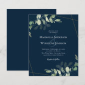 Budget Eucalyptus Blue Gold Weduwen Uitnodiging (Voorkant / Achterkant)
