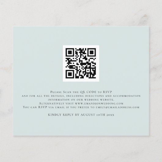 Budget Eucalyptus Blue QR Code Weduwen Uitnodiging (Achterkant)