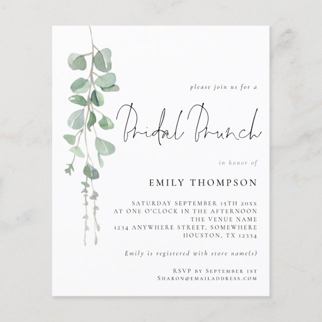 Budget Eucalyptus Bridal Brunch Shower Invite (Voorkant)