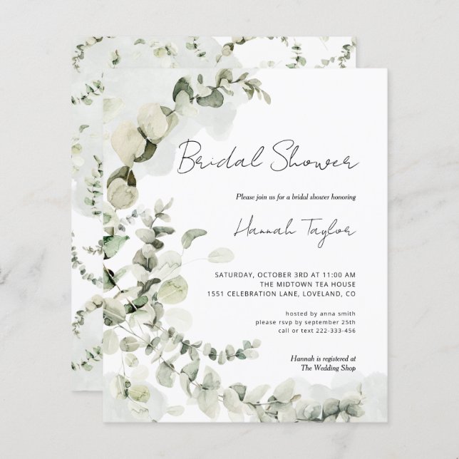 Budget Eucalyptus Bridal Shower Invitation (Voorkant / Achterkant)