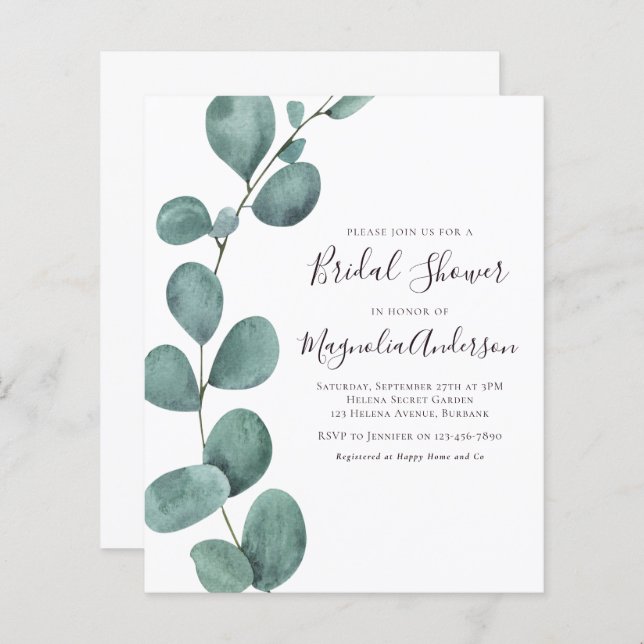 Budget Eucalyptus Bridal Shower Invitation (Voorkant / Achterkant)
