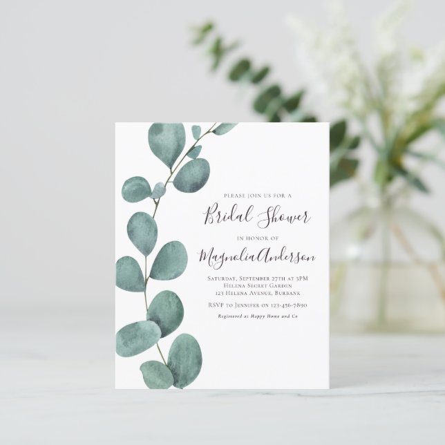 Budget Eucalyptus Bridal Shower Invitation (Staand voorkant)