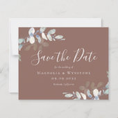 BUDGET Eucalyptus Cognac Weddenschap Save the Date (Voorkant)