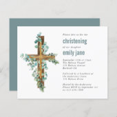 Budget Eucalyptus Cross Christening Uitnodiging (Voorkant / Achterkant)