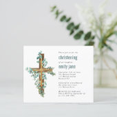 Budget Eucalyptus Cross Christening Uitnodiging (Staand voorkant)