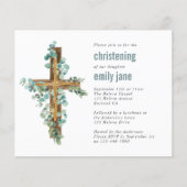 Budget Eucalyptus Cross Christening Uitnodiging (Voorkant)