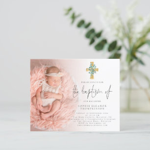 Budget Eucalyptus Cross Foto Baptisme Uitnodigen