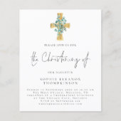 Budget Eucalyptus Cross Script Christening Uitnodi (Voorkant)