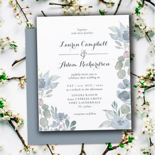 Budget Eucalyptus Dusty Blue Wedding Uitnodiging