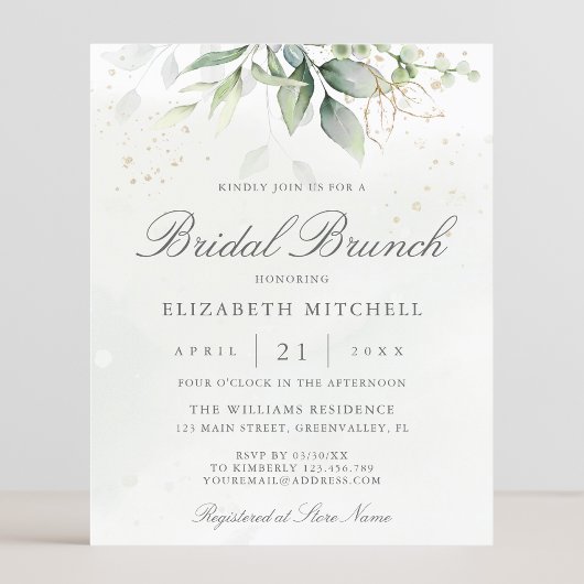 Budget Eucalyptus Feuille Bridal Brunch Invitation