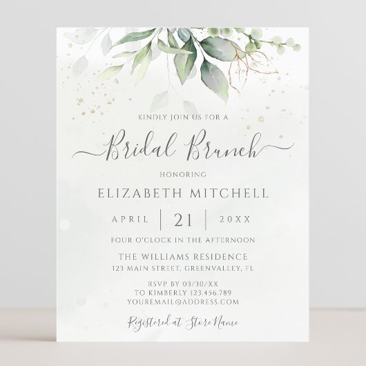 Budget Eucalyptus Feuille Bridal Brunch Invitation