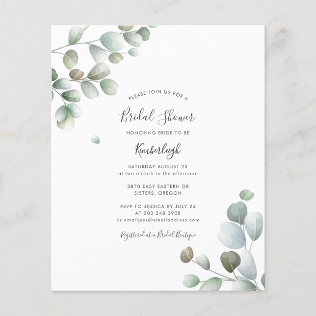 Budget Eucalyptus Foliage Bridal Shower Invation (Voorkant)