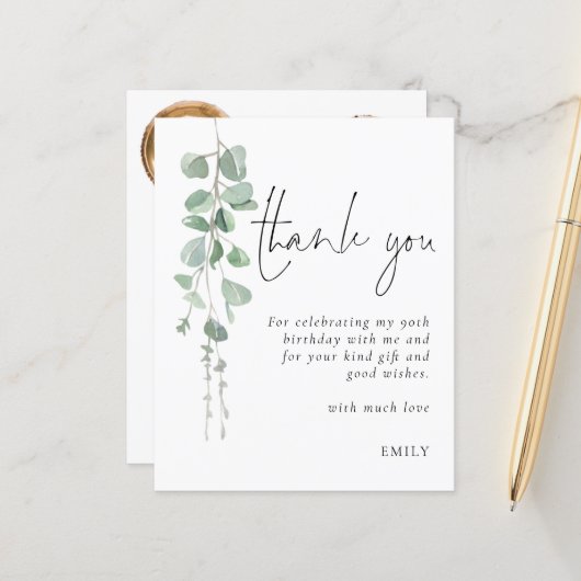 Budget Eucalyptus Foto 90e verjaardag Dank u (Voorkant / Achterkant in situ)