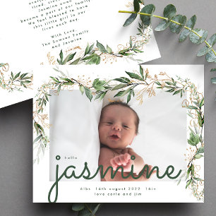 Budget Eucalyptus Foto Baby Geboorte Aankondiging Flyer