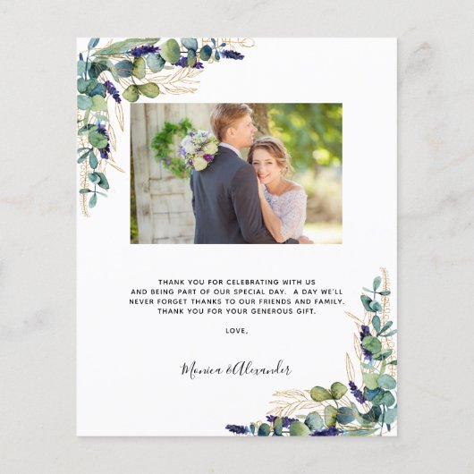 Budget eucalyptus foto bruiloft bedankt (Achterkant)