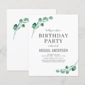 Budget Eucalyptus Girly Birthday Party Invitation (Voorkant / Achterkant)