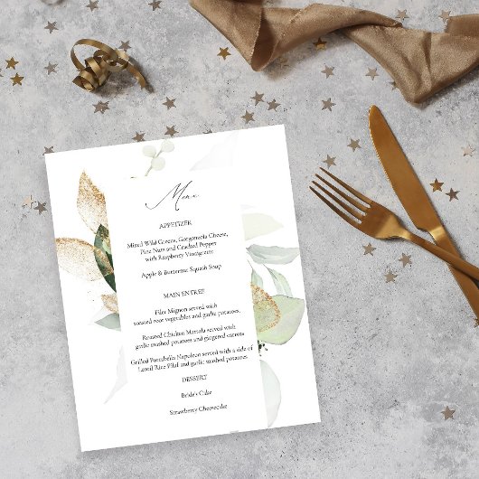 Budget Eucalyptus Glow Gold Greenery Menu