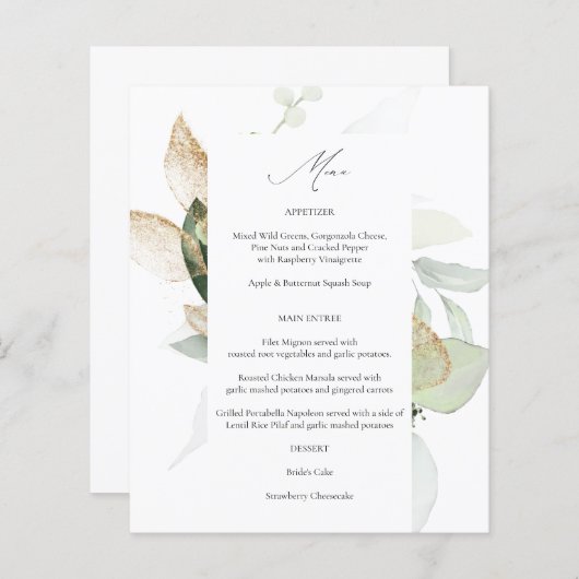 Budget Eucalyptus Glow Gold Greenery Menu (Voorkant / Achterkant)