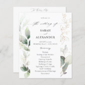 Budget Eucalyptus Glow Gold Wedding Programme (Devant / Derrière)