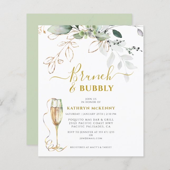 Budget Eucalyptus Gold Calligraphy Vrijgezellenfee (Voorkant / Achterkant)