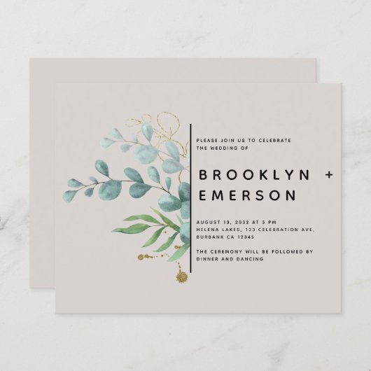 BUDGET Eucalyptus Gold Foil Modern Weddenschap (Voorkant / Achterkant)