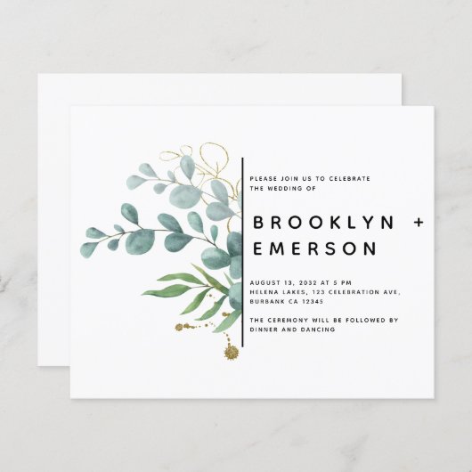 BUDGET Eucalyptus Gold Foil Modern Weddenschap (Voorkant / Achterkant)