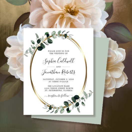 Budget Eucalyptus Gold Foil Sage Weddenschap Invit