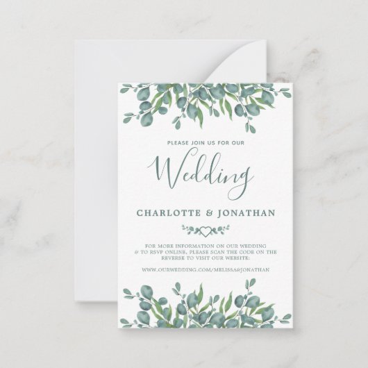 Budget Eucalyptus Green QR Code Faire-part de mari (Devant)