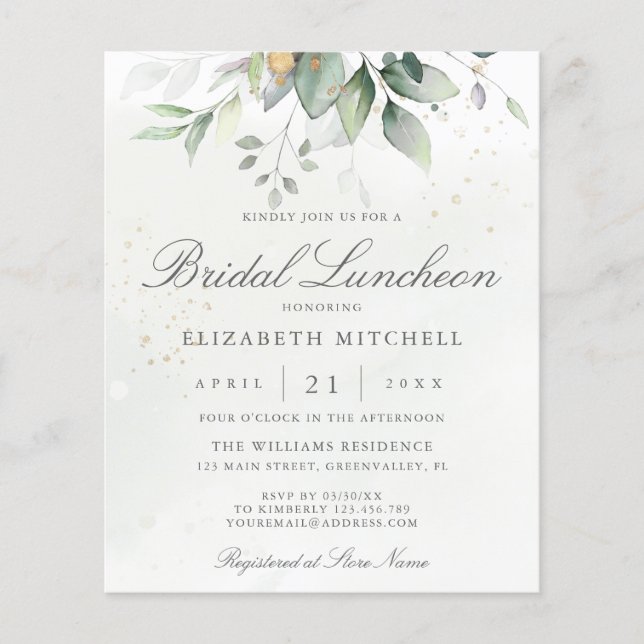 Budget Eucalyptus Greenery Bridal Luncheon Invite (Voorkant)