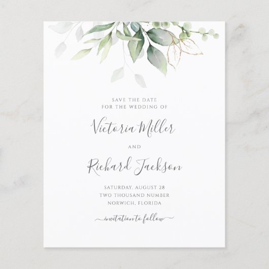 Budget Eucalyptus Greenery Gold sparen de datum (Voorkant)