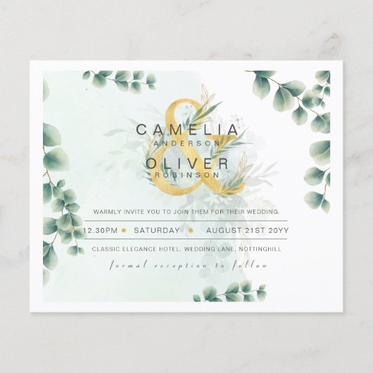 BUDGET Eucalyptus Greenery Gold Wedding QR CODE IN (Voorkant)