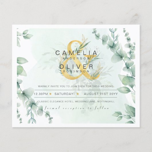 BUDGET Eucalyptus Greenery Gold Wedding QR CODE IN Flyer (Voorkant)