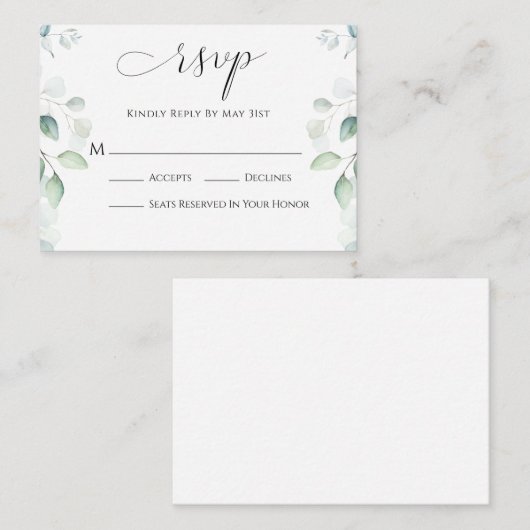 Budget Eucalyptus Greenery RSVP-kaart Notitiekaartje (Voorkant / Achterkant)