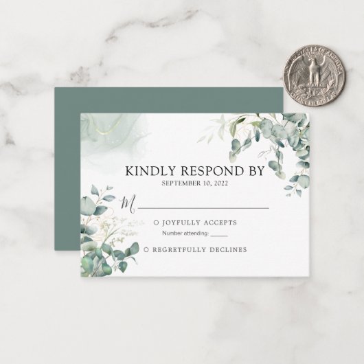 BUDGET Eucalyptus Greenery Wedding Carte RSVP (Devant/Arrière en situation)