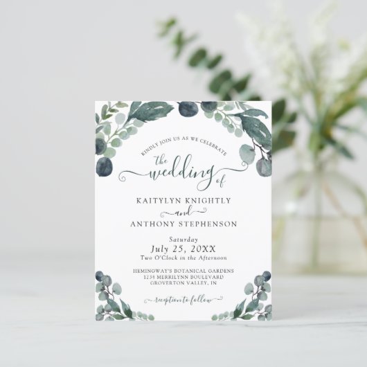 Budget Eucalyptus Greenery Wedding Invitation (Staand voorkant)