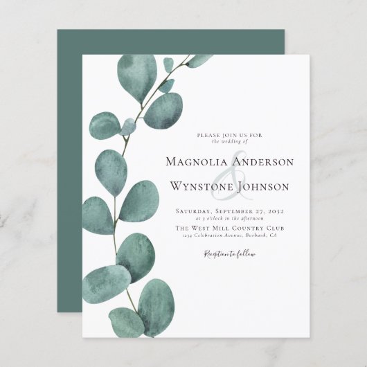 Budget Eucalyptus Greenery Wedding Invitation (Voorkant / Achterkant)