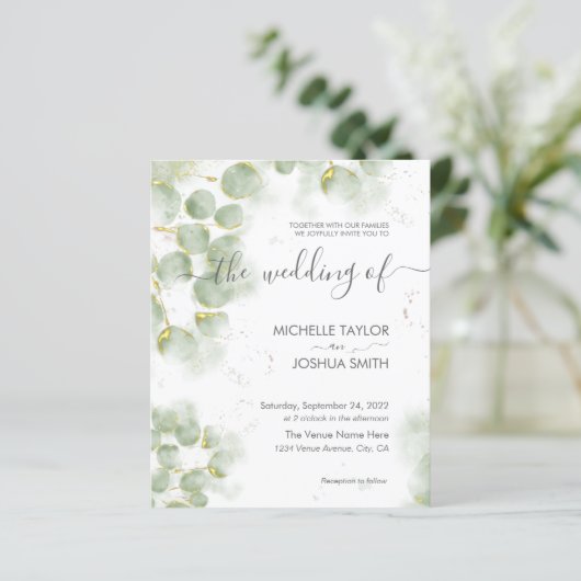 Budget Eucalyptus Greenery Wedding Invitation (Staand voorkant)