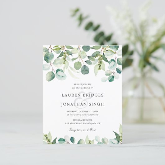 Budget Eucalyptus Greenery Wedding Invitation (Staand voorkant)