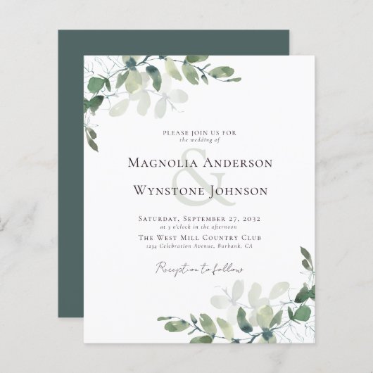 Budget Eucalyptus Greenery Wedding Invitation (Voorkant / Achterkant)