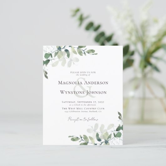 Budget Eucalyptus Greenery Wedding Invitation (Staand voorkant)