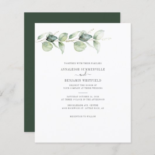 Budget Eucalyptus Greenery Wedding Invitation (Voorkant / Achterkant)