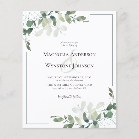Budget Eucalyptus Greenery Wedding Invitation (Voorkant)