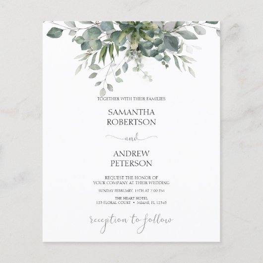 Budget Eucalyptus Greenery Wedding Invitation (Voorkant)