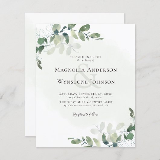 Budget Eucalyptus Greenery Wedding Invitation (Voorkant / Achterkant)