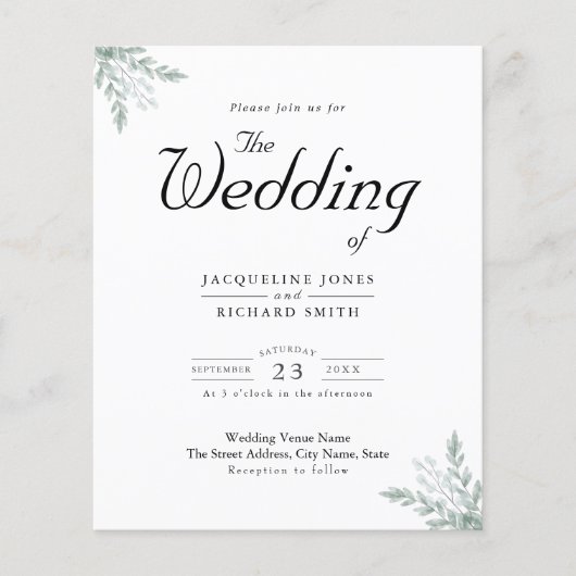 Budget Eucalyptus Greenery Wedding Invitation Flyer (Voorkant)