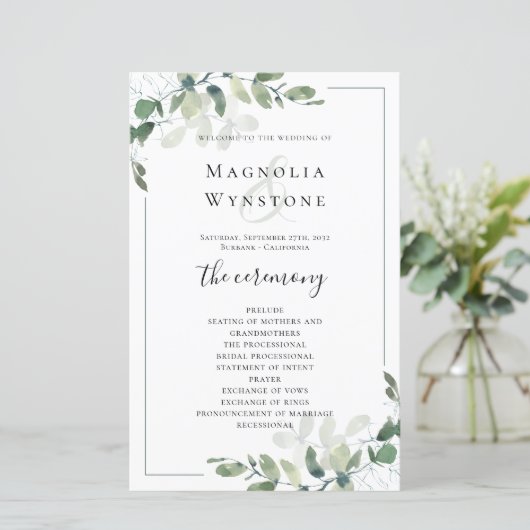 BUDGET Eucalyptus Greenery Wedding Programme (Staand voorkant)