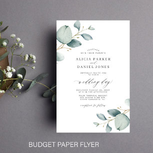 Budget eucalyptus groen chic trouw uitnodiging flyer